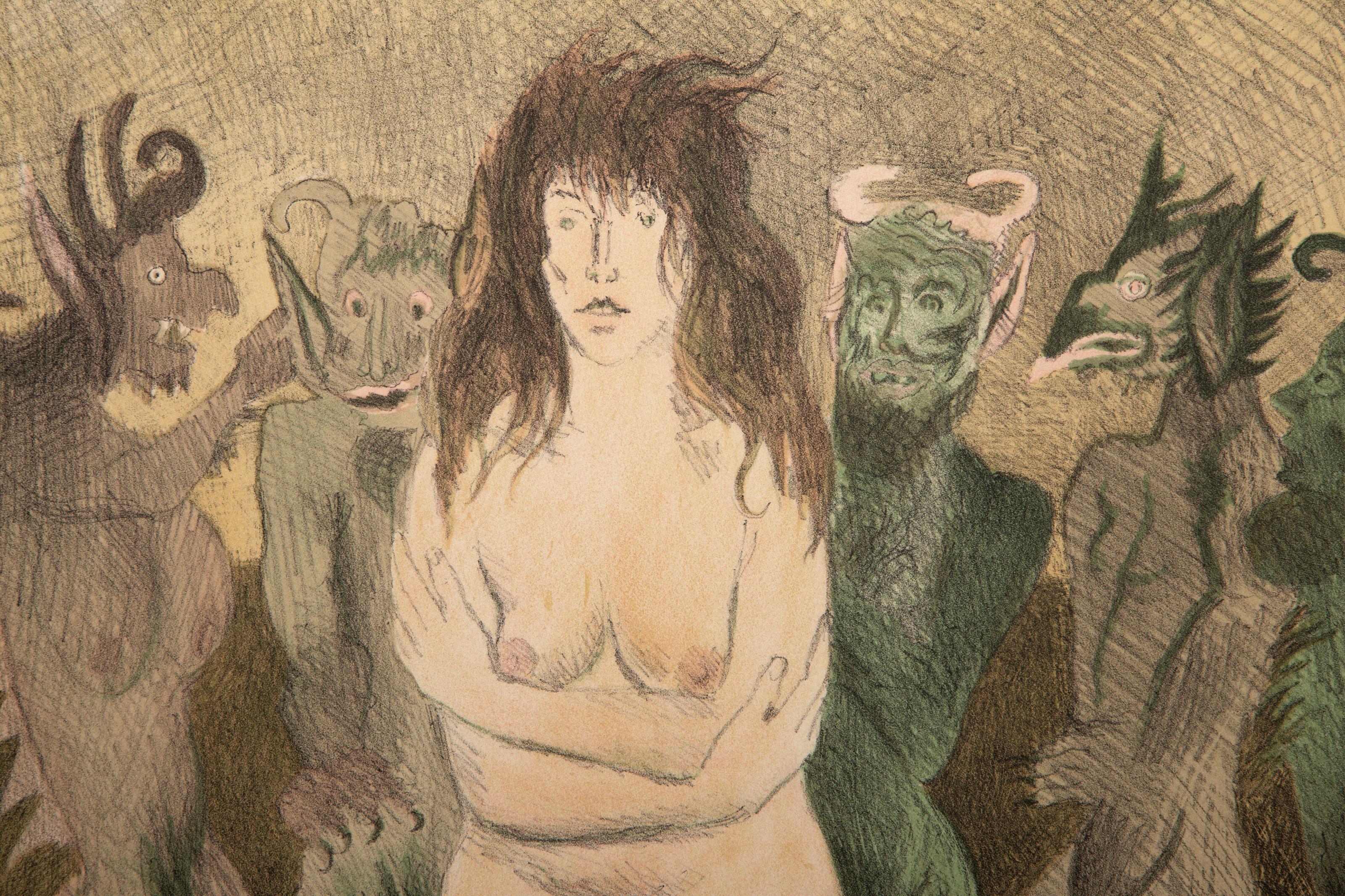 Akt mit Dämonen, surrealistische signierte Lithographie von Raphael Soyer im Angebot 1