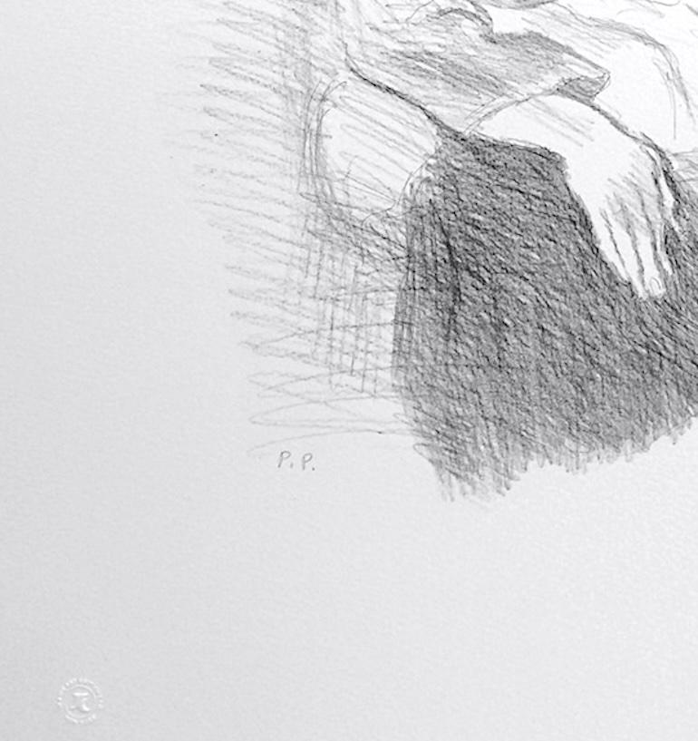 MADRE ENFERMERA SENTADA Litografía firmada, Dibujo Retrato, Bebé amamantando en venta 1