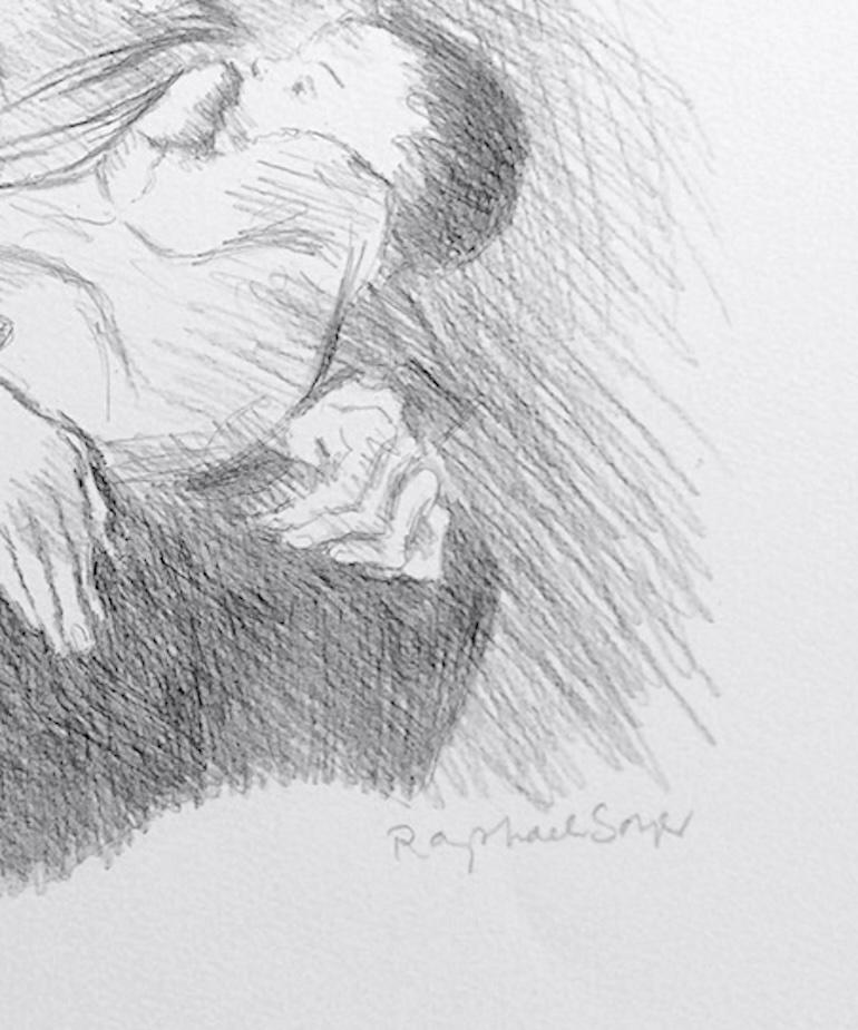 MADRE ENFERMERA SENTADA Litografía firmada, Dibujo Retrato, Bebé amamantando en venta 2