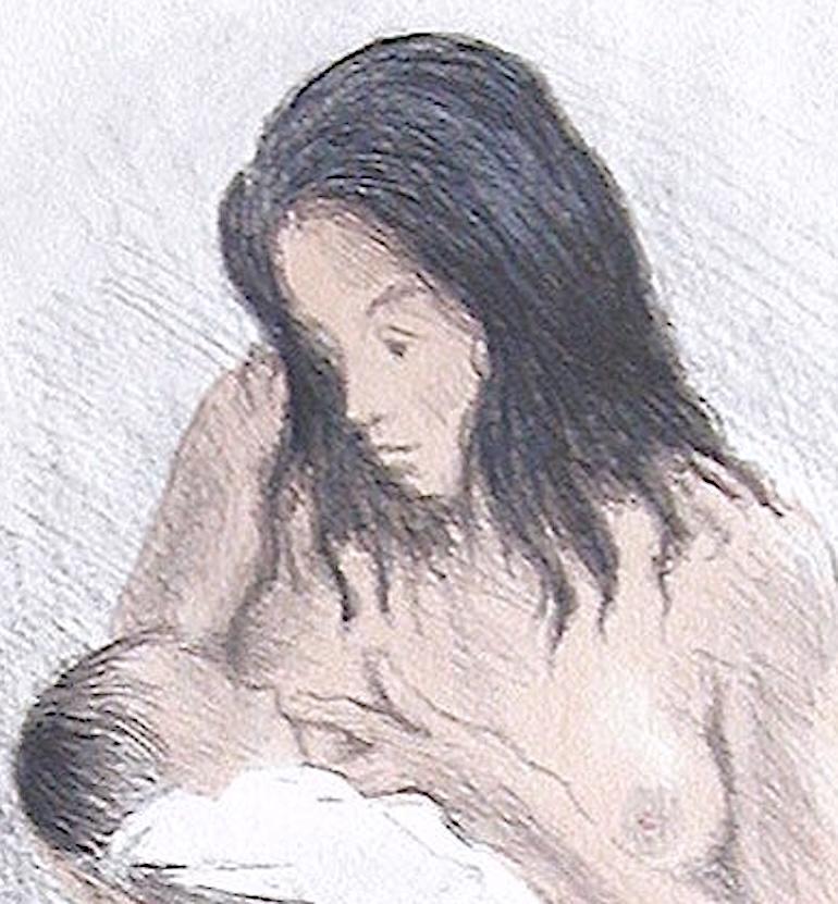 MADRE ENFERMERA, Litografía firmada, Maternidad, Realismo social, Arte de la lactancia materna en venta 1