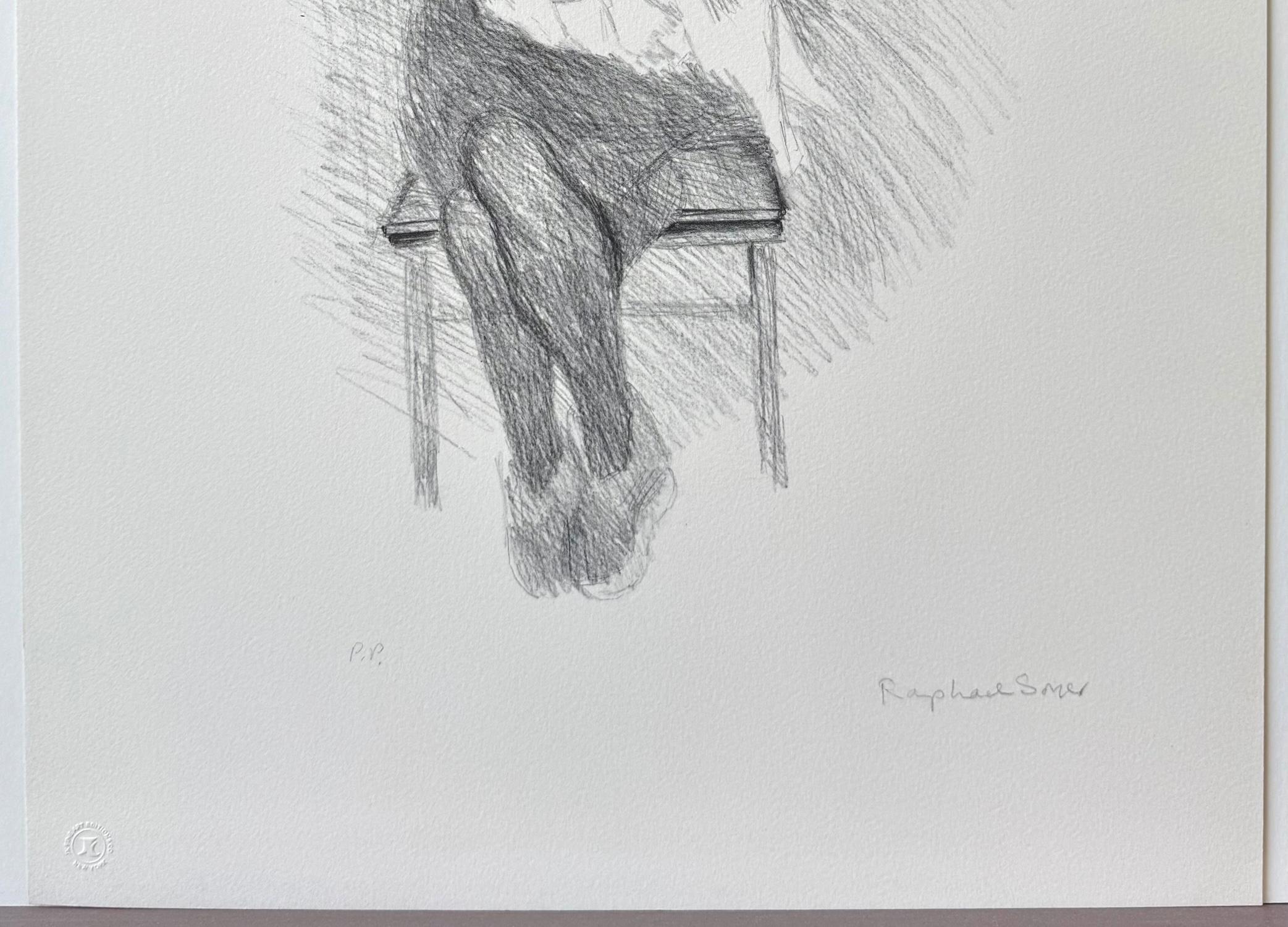 NURSING MOTHER, Signierte Lithographie, Realistische Zeichnung, Sitzende Frau beim Stillen (Grau), Portrait Print, von Raphael Soyer