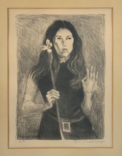 Raphael Soyer "Girl Holding Flower" Lithograph, Signed