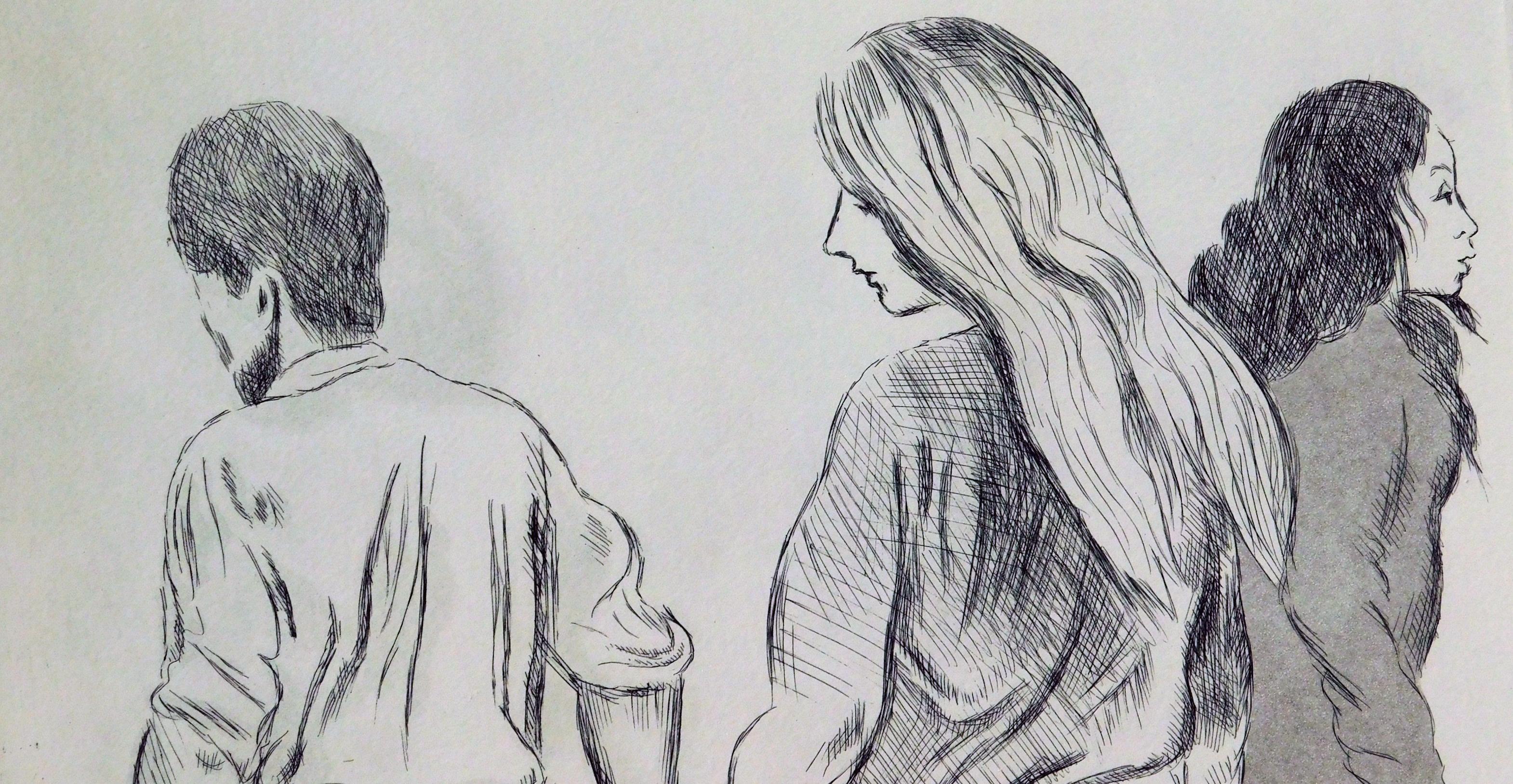 Raphael Soyer Original Etching Circa 1970's - “Holding Hands” For Sale 6