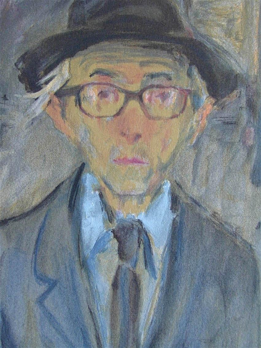 Raphael Soyer Self-Portrait, Signed Lithograph, Man in Hat w Glasses 1
