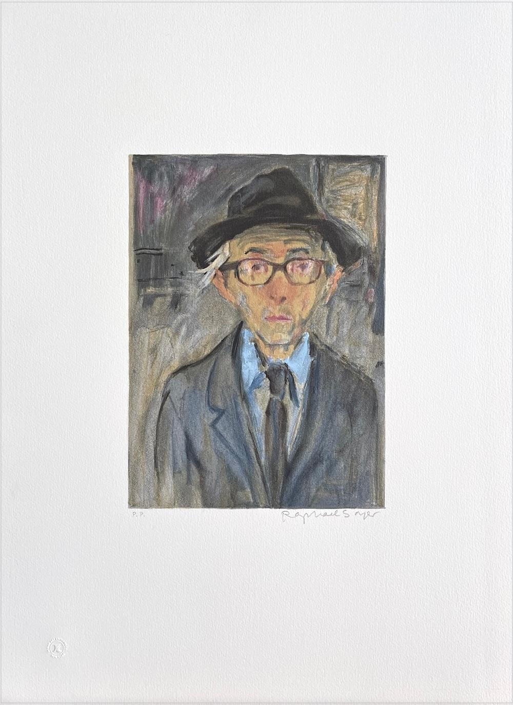 Raphael Soyer Autorretrato, Litografía firmada, Hombre con sombrero, chaqueta gris, Realismo en venta 9