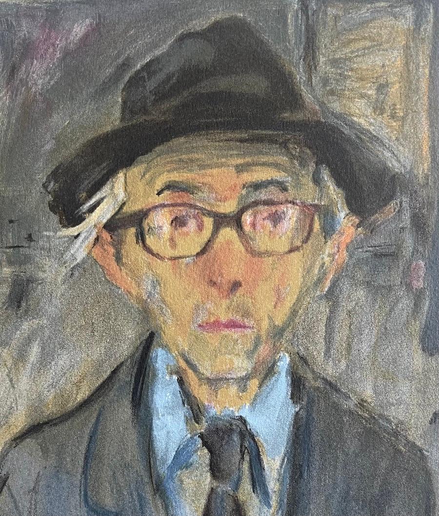 Raphael Soyer Autorretrato, Litografía firmada, Hombre con sombrero, chaqueta gris, Realismo en venta 2