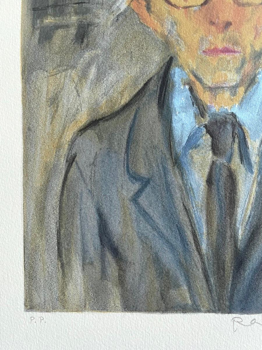 Raphael Soyer Autorretrato, Litografía firmada, Hombre con sombrero, chaqueta gris, Realismo en venta 4