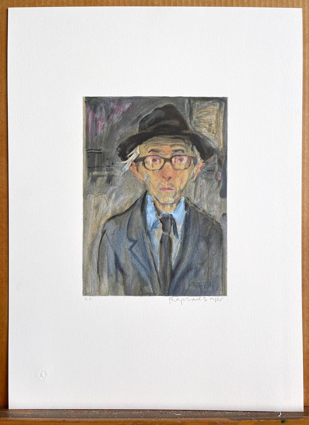 Raphael Soyer Autorretrato, Litografía firmada, Hombre con sombrero, chaqueta gris, Realismo en venta 3