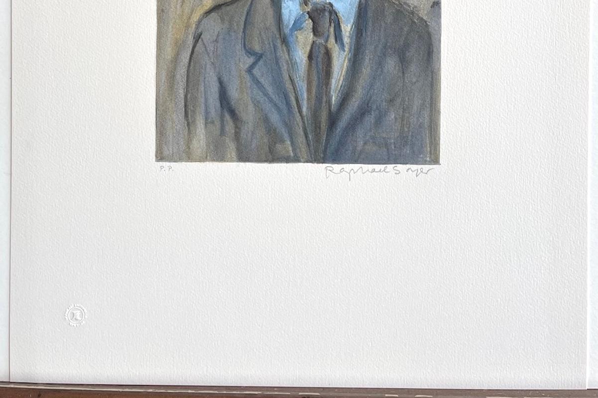 Raphael Soyer Autorretrato, Litografía firmada, Hombre con sombrero, chaqueta gris, Realismo en venta 7