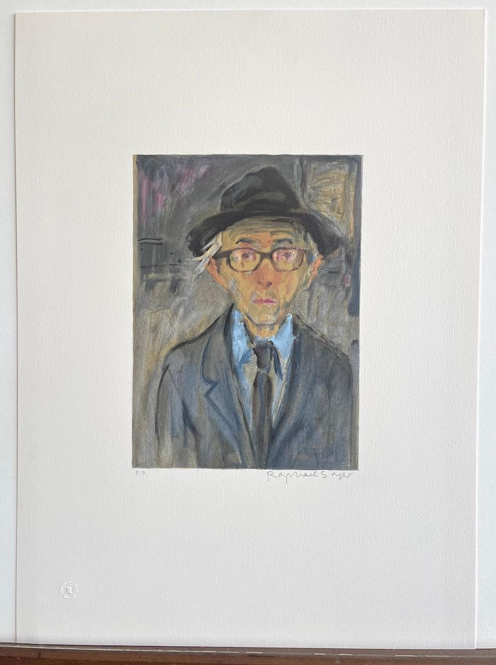 Raphael Soyer Autorretrato, Litografía firmada, Hombre con sombrero, chaqueta gris, Realismo en venta 8