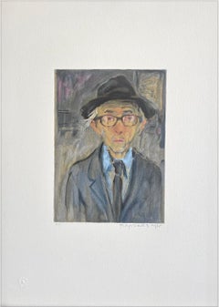 Raphael Soyer Self-Portrait, Lithographie signée, Homme au chapeau avec lunettes, Réalisme