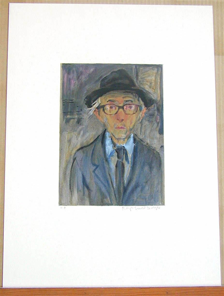 Raphael Soyer Self-Portrait, Signed Lithograph, Man in Hat w Glasses 2