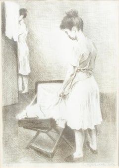 Raphael Soyer "Woman With Her Suitcase" Litho, c. 1950