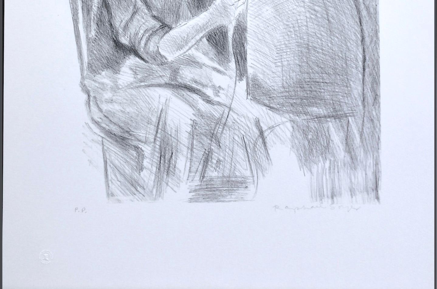 Litografia firmata SEATED SEAMSTRESS, Giovane donna che misura la forma del vestito con il nastro adesivo in vendita 2