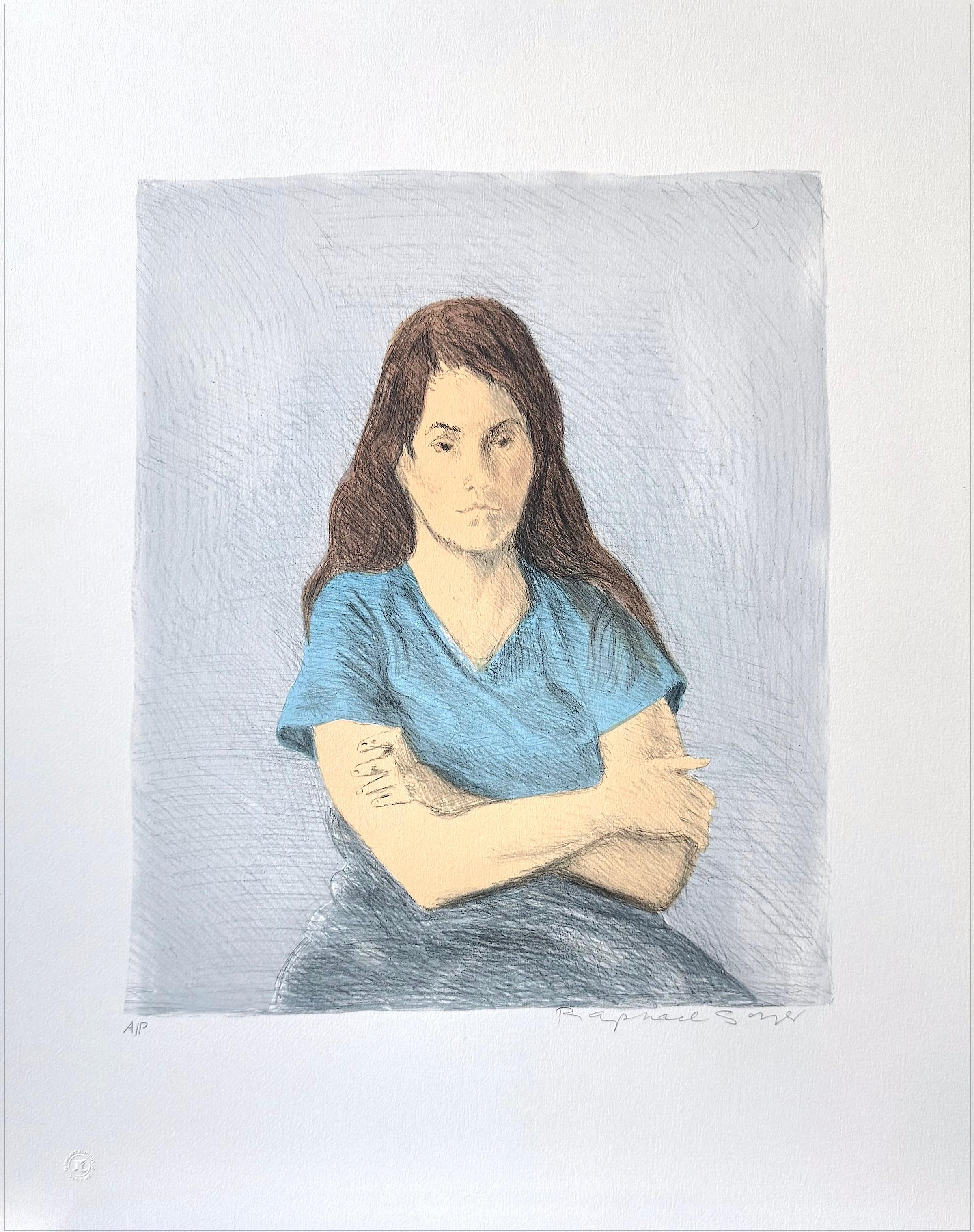 SEATED WOMAN ARMS CROSSED Signed Lithograph, 1979, Realist Portrait
