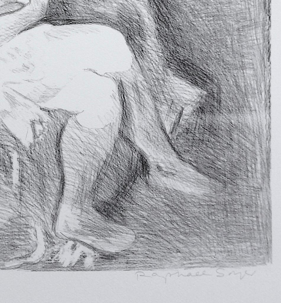 DONNA SEDUTA SUL LETTO, CALZE AL GINOCCHIO Litografia firmata, disegno di ritratto femminile in vendita 2