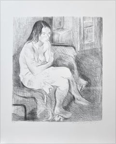 MUJER SENTADA EN CAMA, CALCETINES FIRMADOS Litografía, Dibujo Retrato Femenino