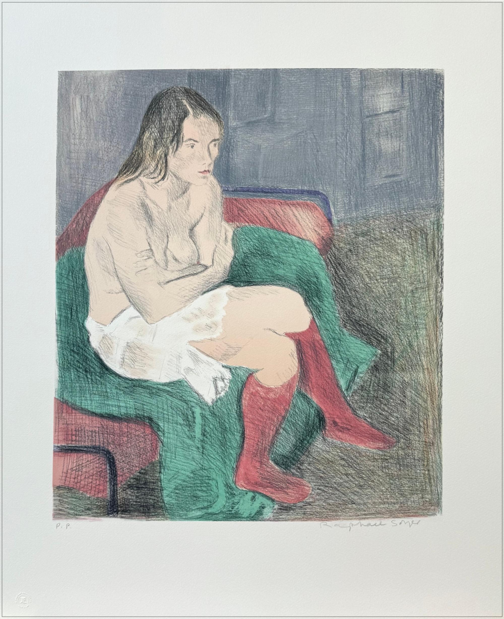Lithographie signée, portrait féminine, dessin en graphite