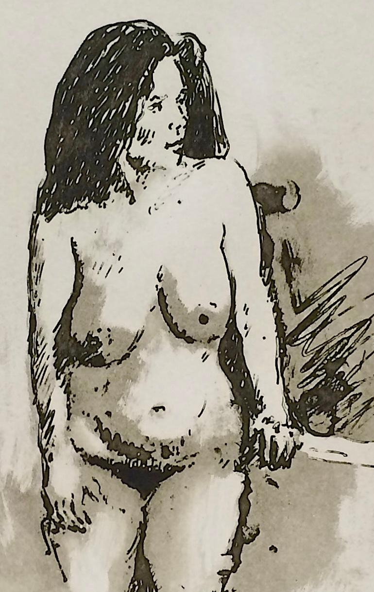 STANDING NUDE DARK HAIR Acquaforte originale firmata, donna a figura intera, posa disinvolta - Nude Print Grigio di Raphael Soyer