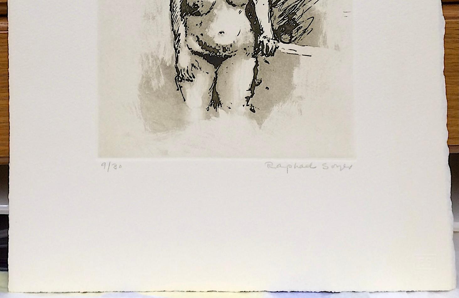 STANDING NUDE DARK HAIR Acquaforte originale firmata, donna a figura intera, posa disinvolta in vendita 2