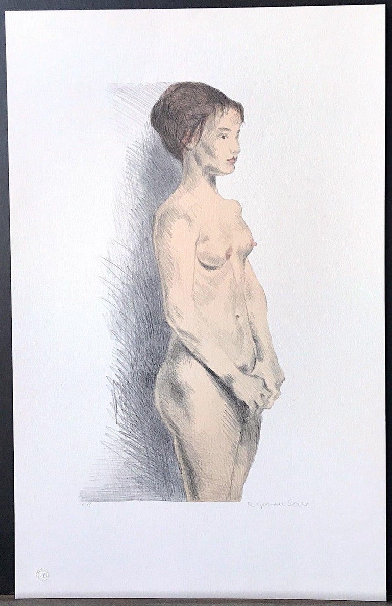 STANDING NUDE Hand Drawn Lithograph, Classic Female Nude - Gray Figurative Print by Raphael Soyer