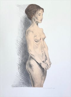 STANDING NUDE Signed Lithograph 1979, Young Woman, Realist Figure Drawing