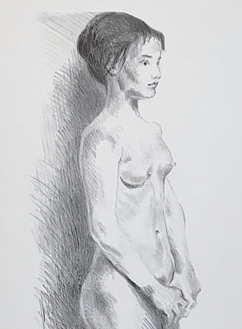STANDING NUDE Litografía firmada, Retrato figurativo femenino, Dibujo realista - Print Realista de Raphael Soyer