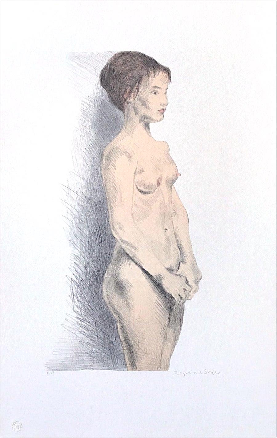 STANDING NUDE Signierte Lithographie, Realismus-Porträt einer jungen Frau, Figurenzeichnung im Angebot 1