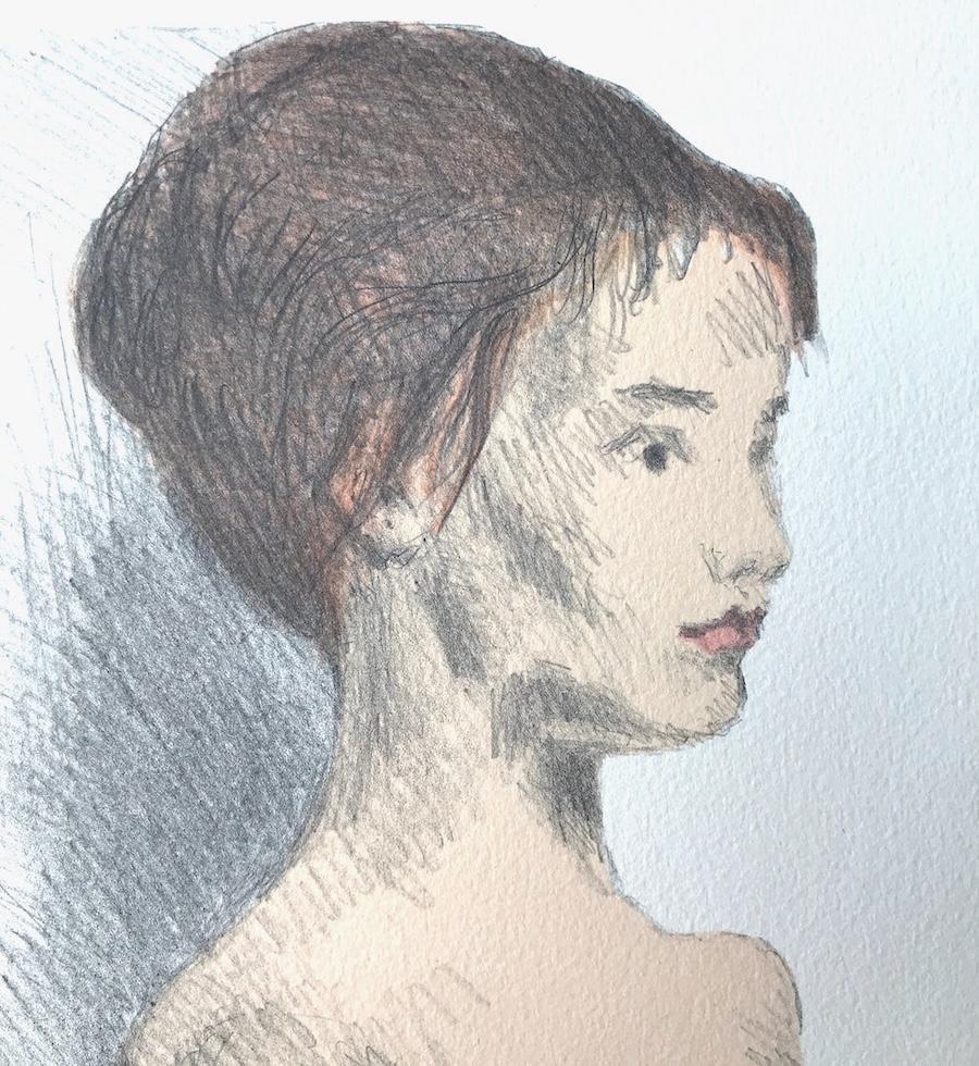 STANDING NUDE Litografia firmata, ritratto realista di una giovane donna, disegno di una figura - Print Realismo di Raphael Soyer