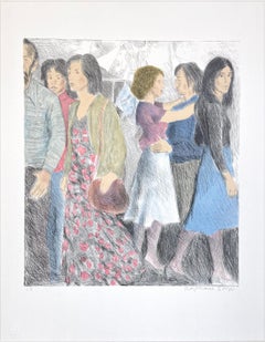 STREET SCENE Signierte Lithographie, NYC Crowd Porträt-Bleistiftzeichnung mit Bleistift, A-Linien-Rocks