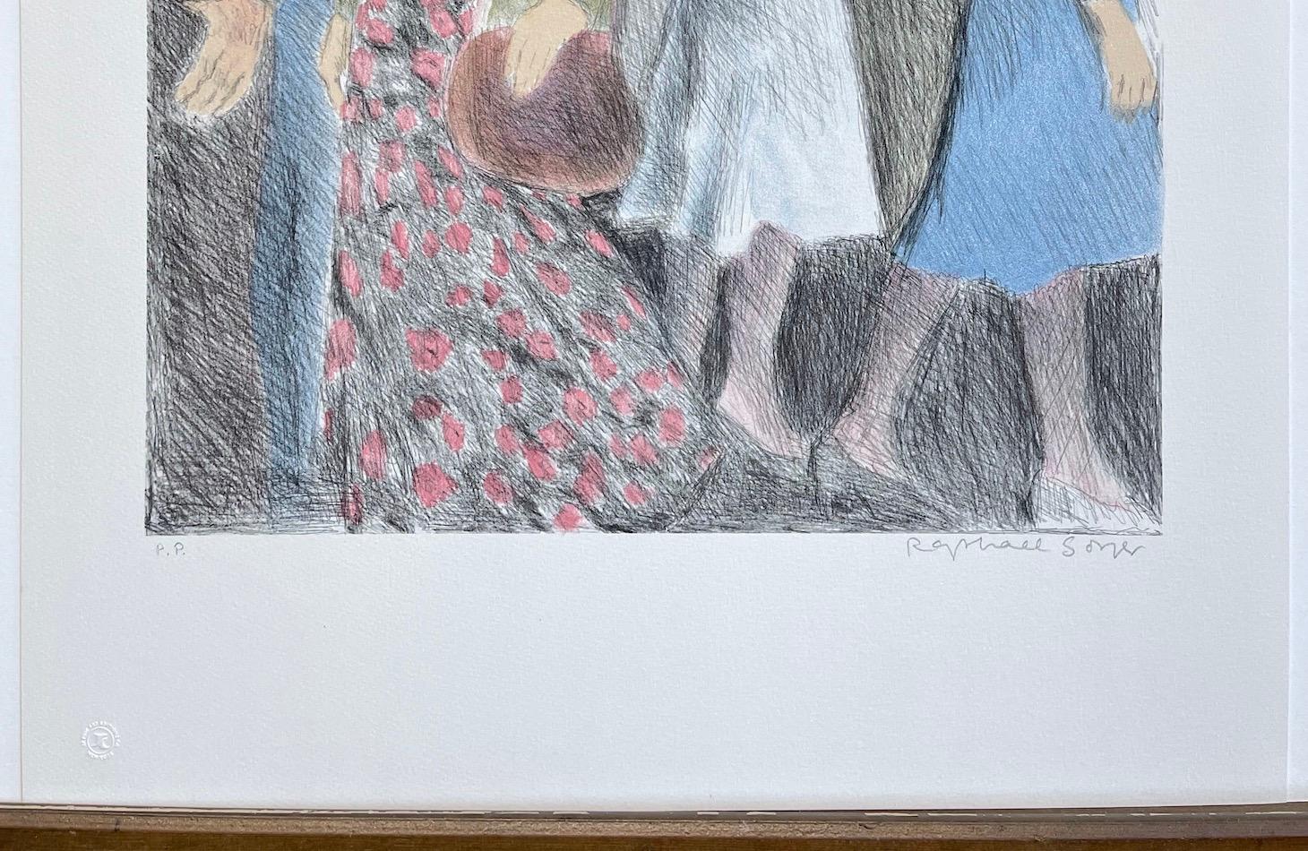 STREET SCENE Litografía firmada, NYC Crowd Portrait Pencil Drawing, A-Line Skirts en venta 3
