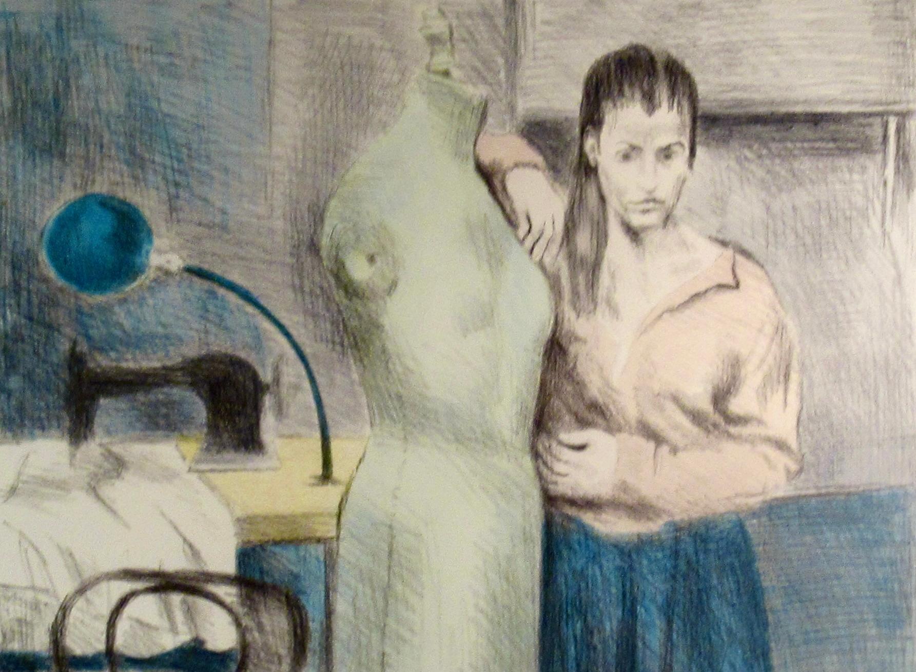 The Seamstress II (Grau), Interior Print, von Raphael Soyer