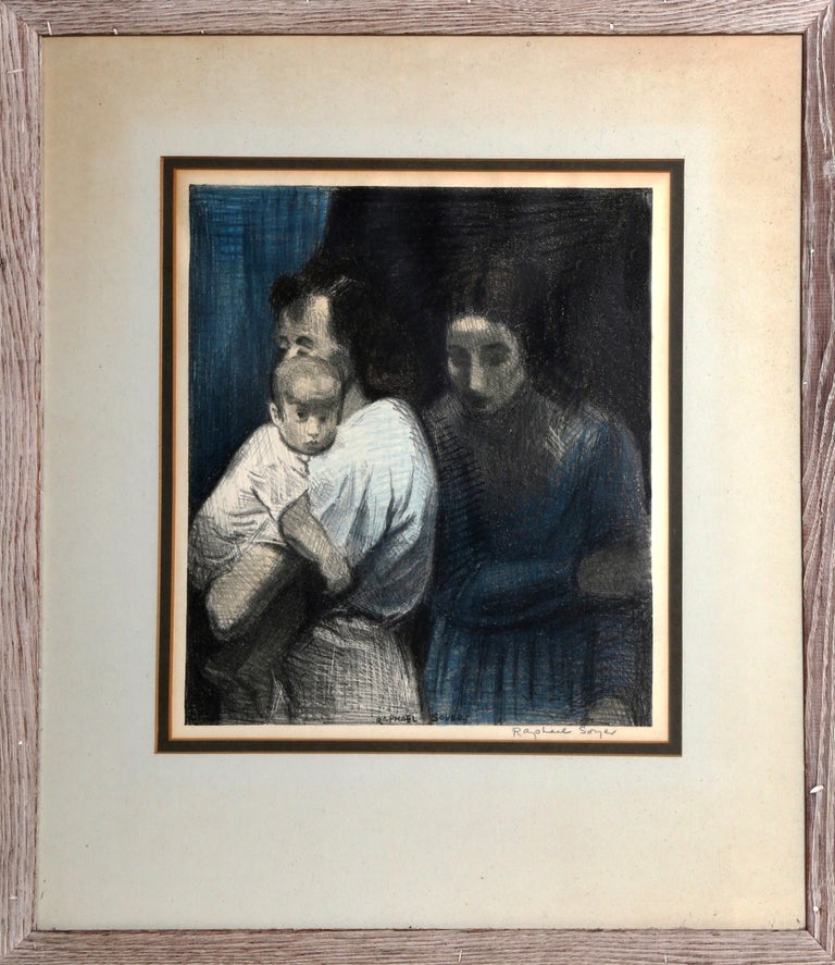 Two Women and Child by Raphael Soyer For Sale 1
