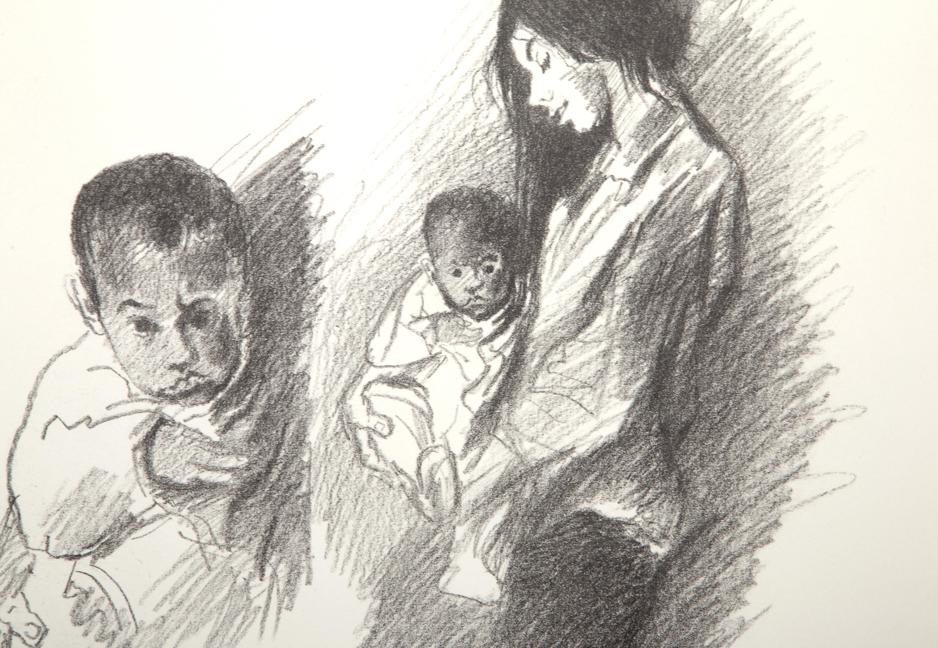 Woman & Child, litografia moderna firmata da Raphael Soyer in vendita 1