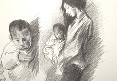 Femme et enfant, lithographie moderne signée de Raphael Soyer