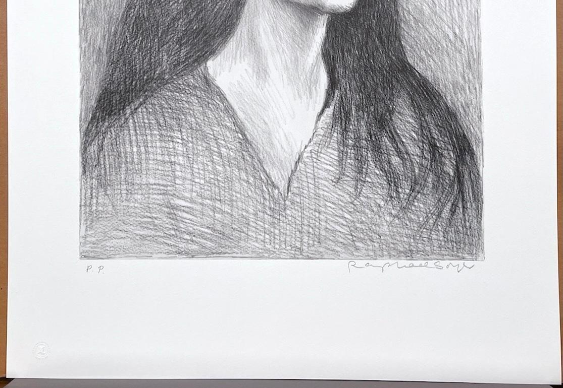MUJER PELO LARGO OSCURO es una litografía original dibujada a mano (no reproducida digital ni fotográficamente) de edición limitada del artista Raphael Soyer - Pintor ruso/americano del Realismo Social, 1899-1987. MUJER PELO LARGO OSCURO se imprimió