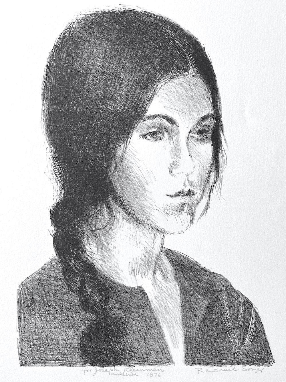 YOUNG WOMAN BRAIDED HAIR Signierte Steinlithographie Realistische weibliche Porträtzeichnung – Print von Raphael Soyer