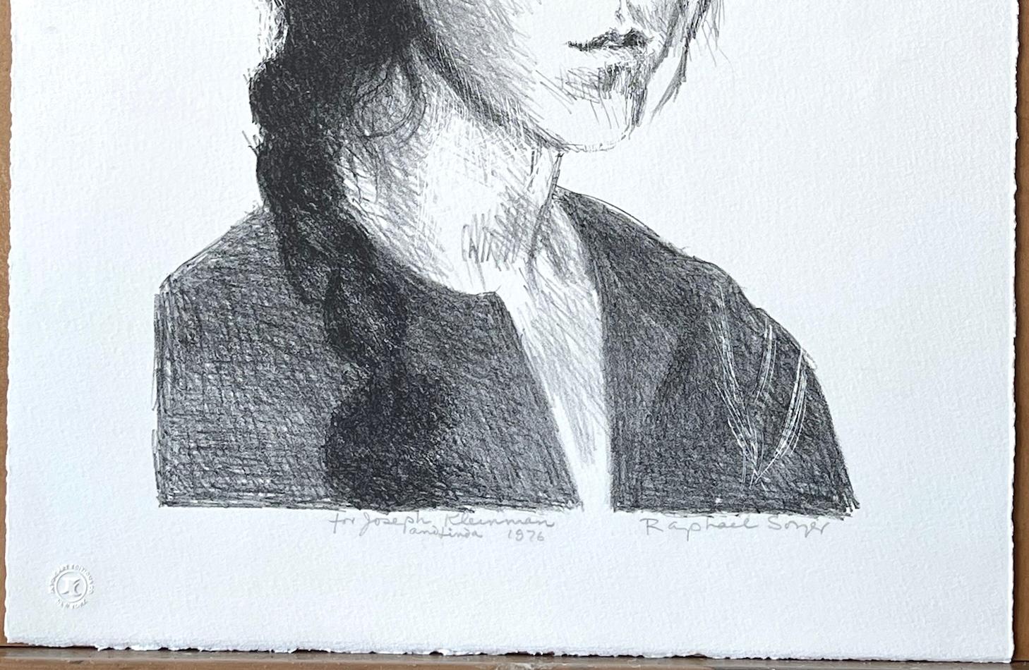 YOUNG WOMAN BRAIDED HAIR Signierte Steinlithographie Realistische weibliche Porträtzeichnung im Angebot 2