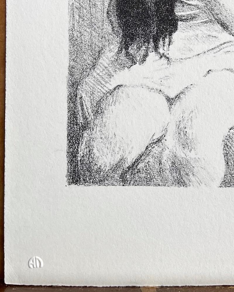 YOUNG WOMAN COMBING HER HAIR Hand Drawn Signed Lithograph, Interior Portrait - Realist Print by Raphael Soyer