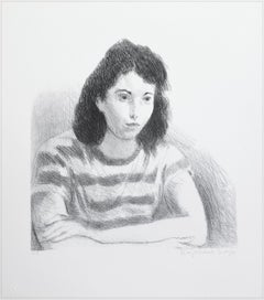 YOUNG WOMAN, STRIPED TEE SHIRT Signed Lithograph, Realist Portrait, Casual