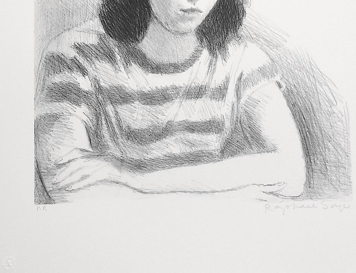 YOUNG WOMAN, STRIPED TEE SHIRT is an original hand drawn (not digitally or photo reproduced) limited edition lithograph by the artist Raphael Soyer - Russian/American Social Realism Painter, 1899-1987. Printed using traditional hand lithography