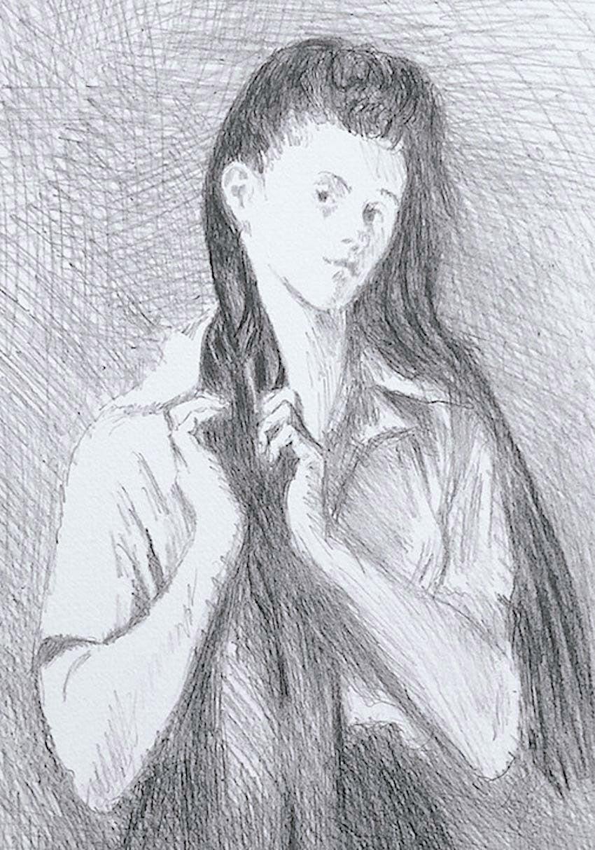 Raphael Soyer YOUNG WOMAN WITH LONG HAIR Signed Lithograph, Realist