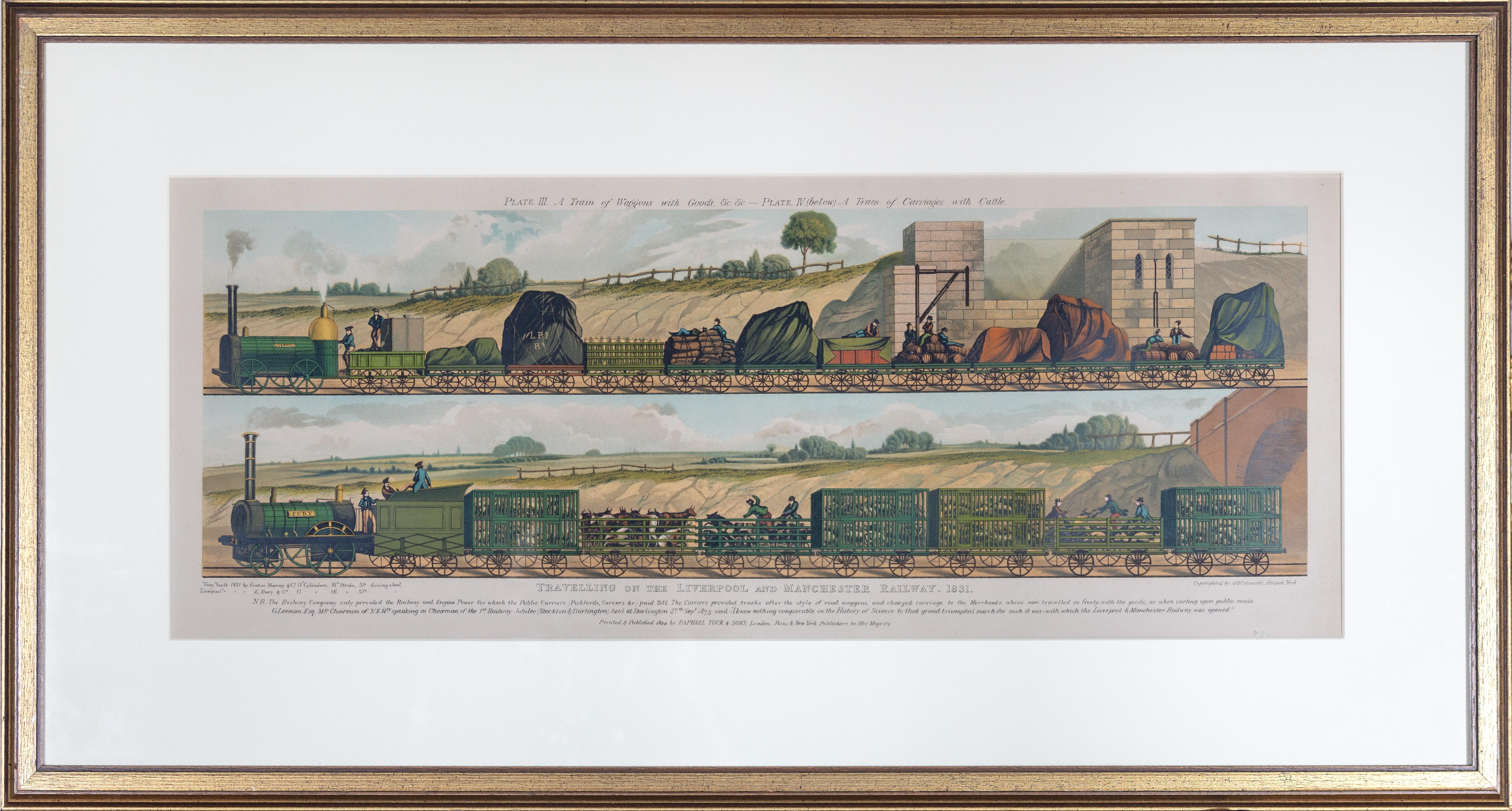Raphael Tuck & Sons Landscape Print - "Traveling on the Liverpool & Manchester Railroad, 1831, " Raphael Tuck & Son