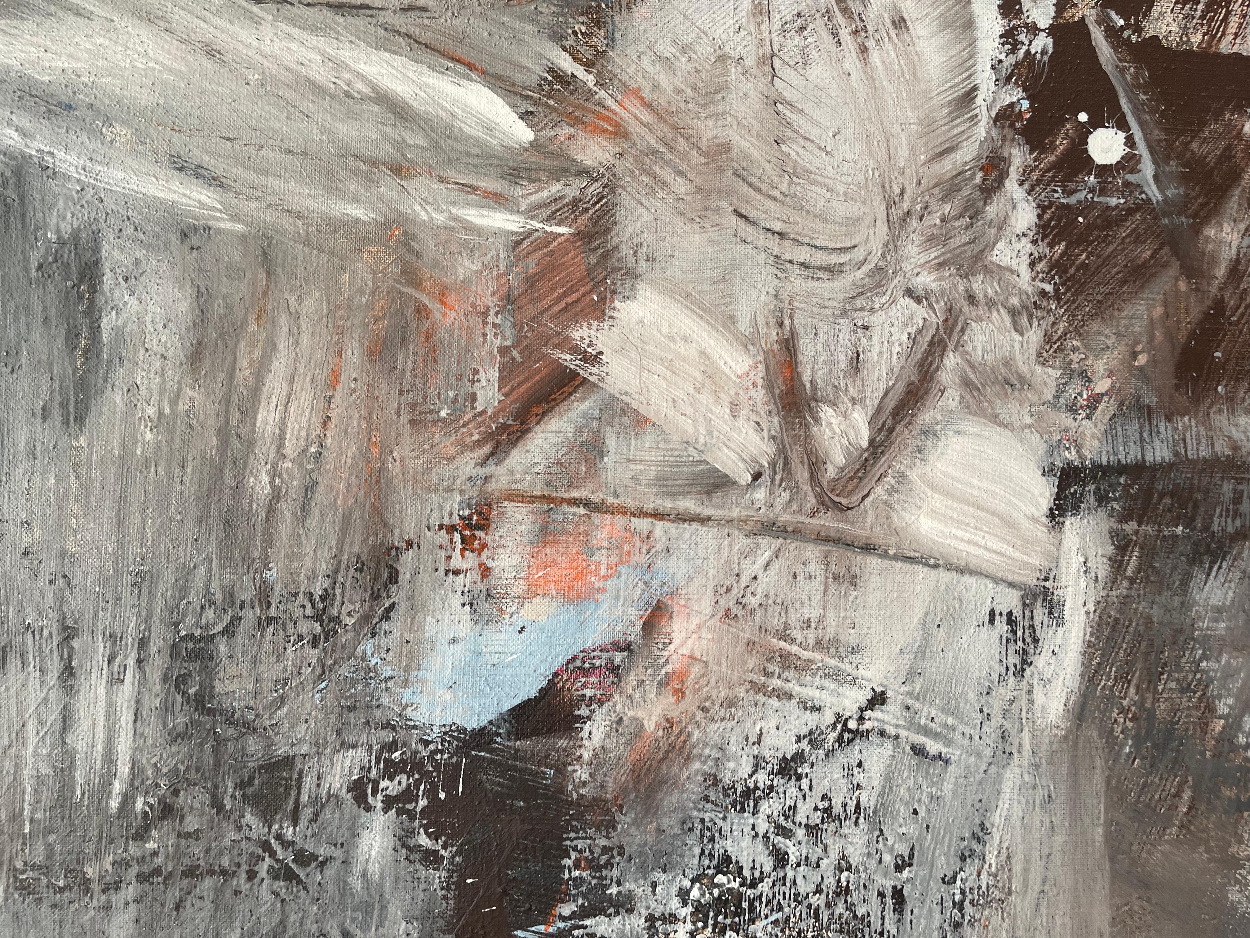 French Extra-Large Grey And White Abstract Painting By Rapfaëlle Pia From 1987  For Sale 4
