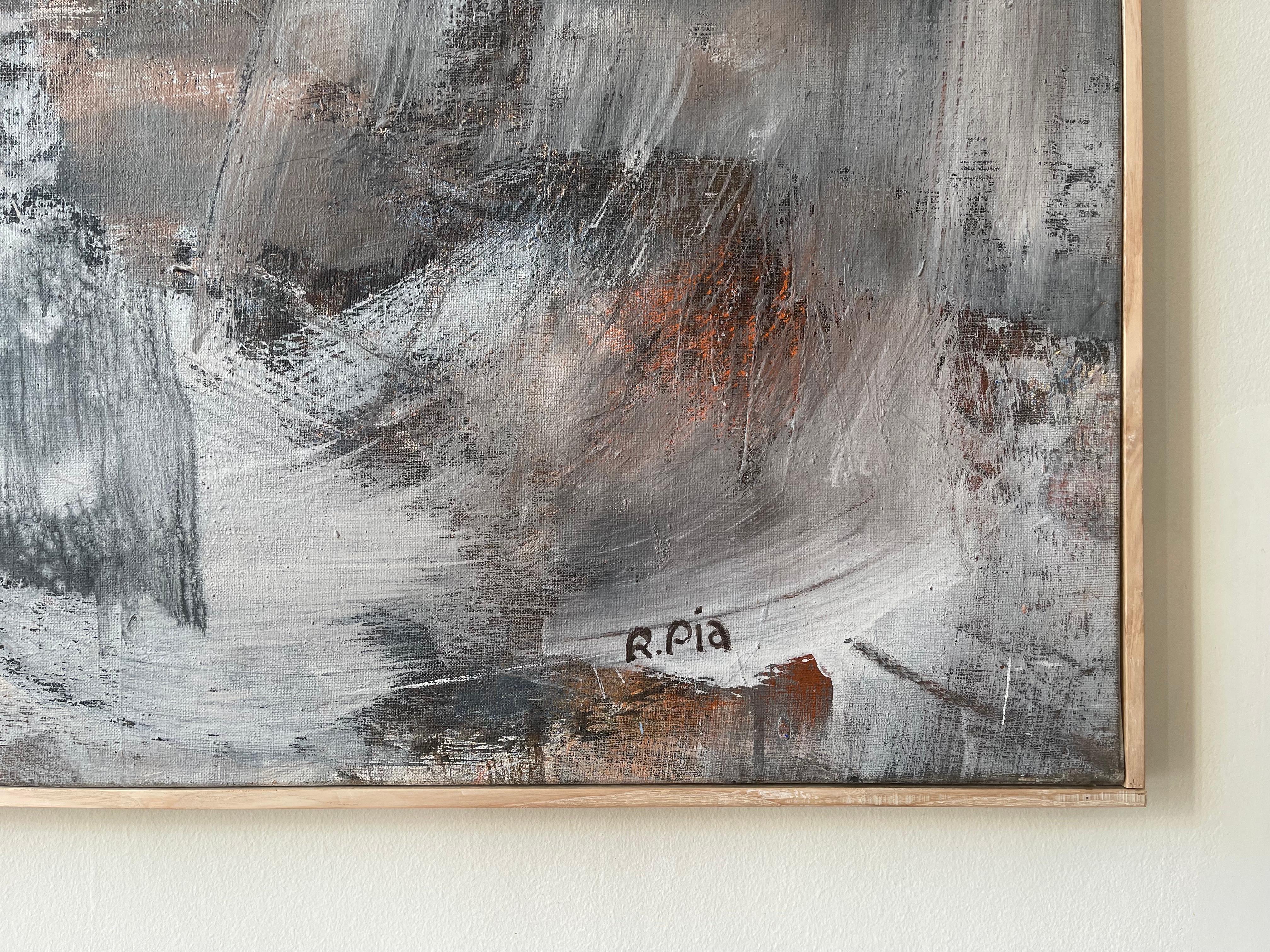 French Extra-Large Grey And White Abstract Painting By Rapfaëlle Pia From 1987  For Sale 11