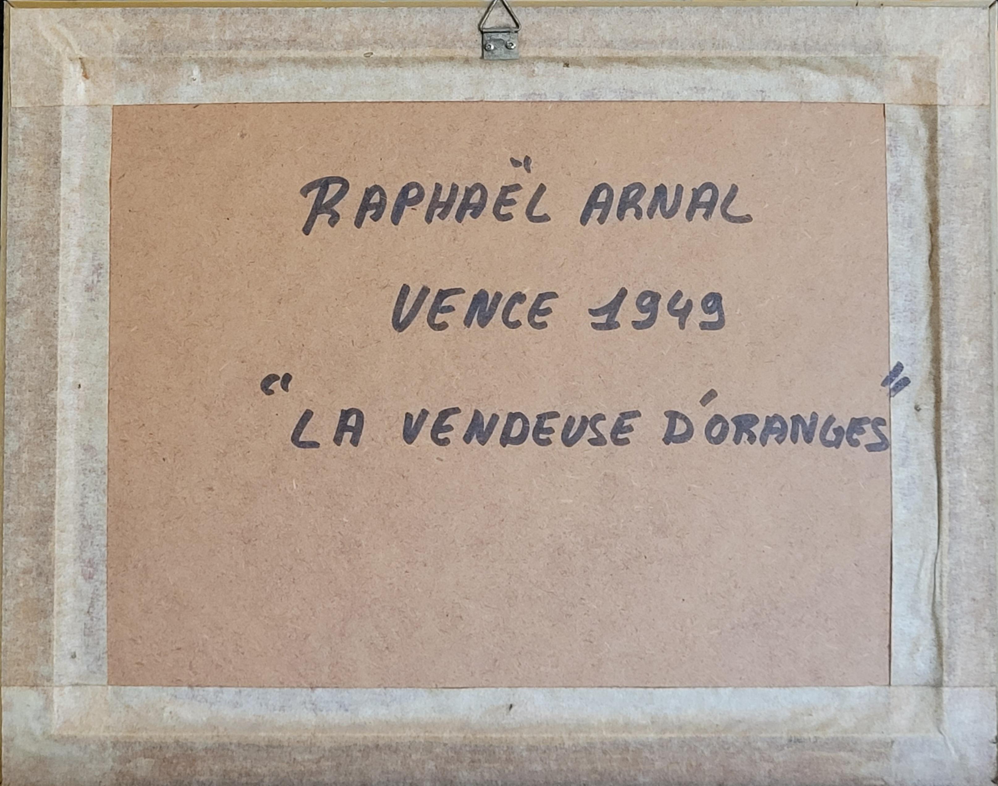 Mid-Century Abstract Expressionist Oil, 'La Vendeuse d'Oranges'. For Sale 9