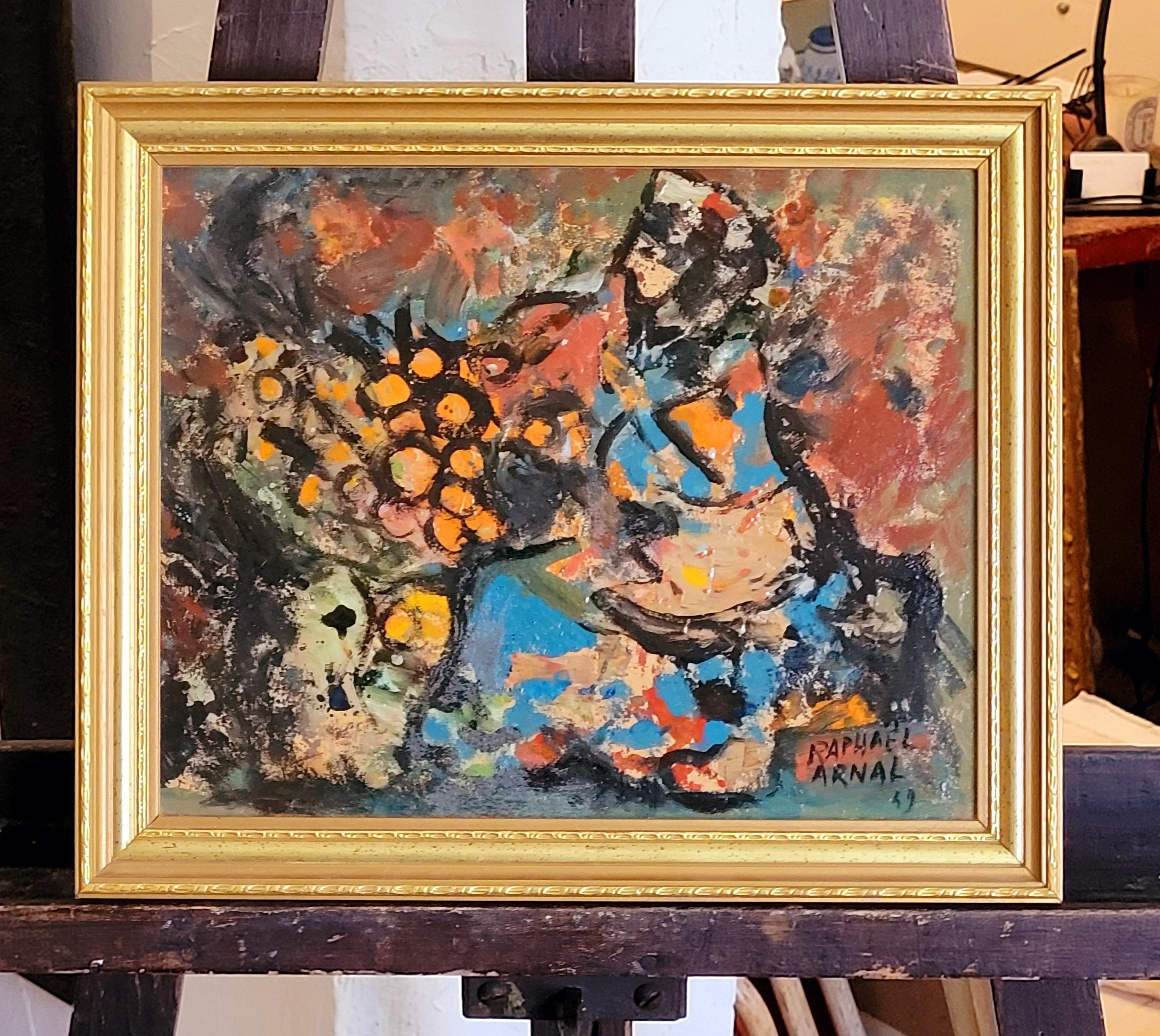 Mid-Century Abstract Expressionist Oil, 'La Vendeuse d'Oranges'. For Sale 11