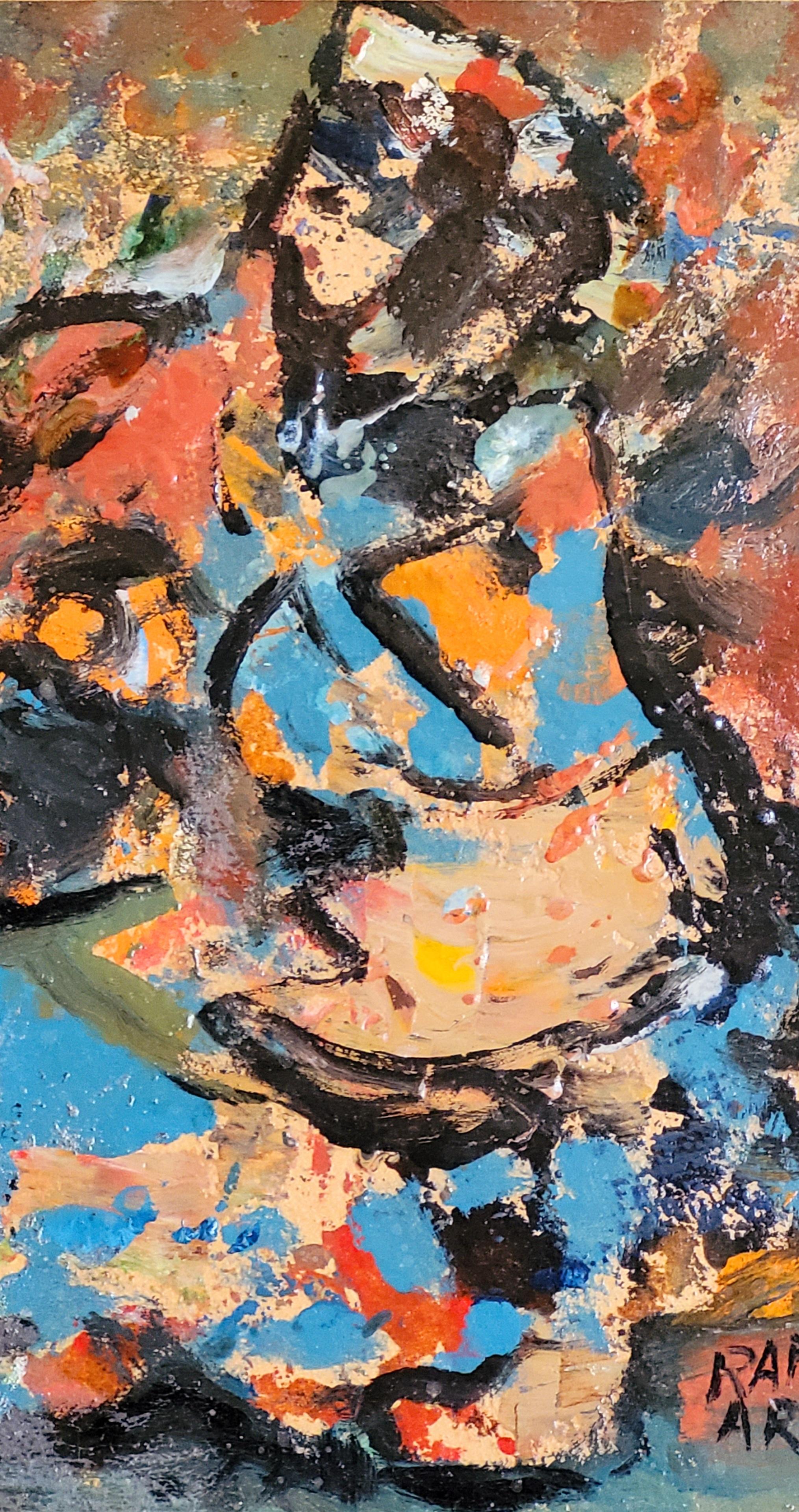 Mid-Century Abstract Expressionist Oil, 'La Vendeuse d'Oranges'. - Brown Abstract Painting by Raphaël Arnal