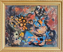 Mid-Century Abstract Expressionist Oil, 'La Vendeuse d'Oranges'.