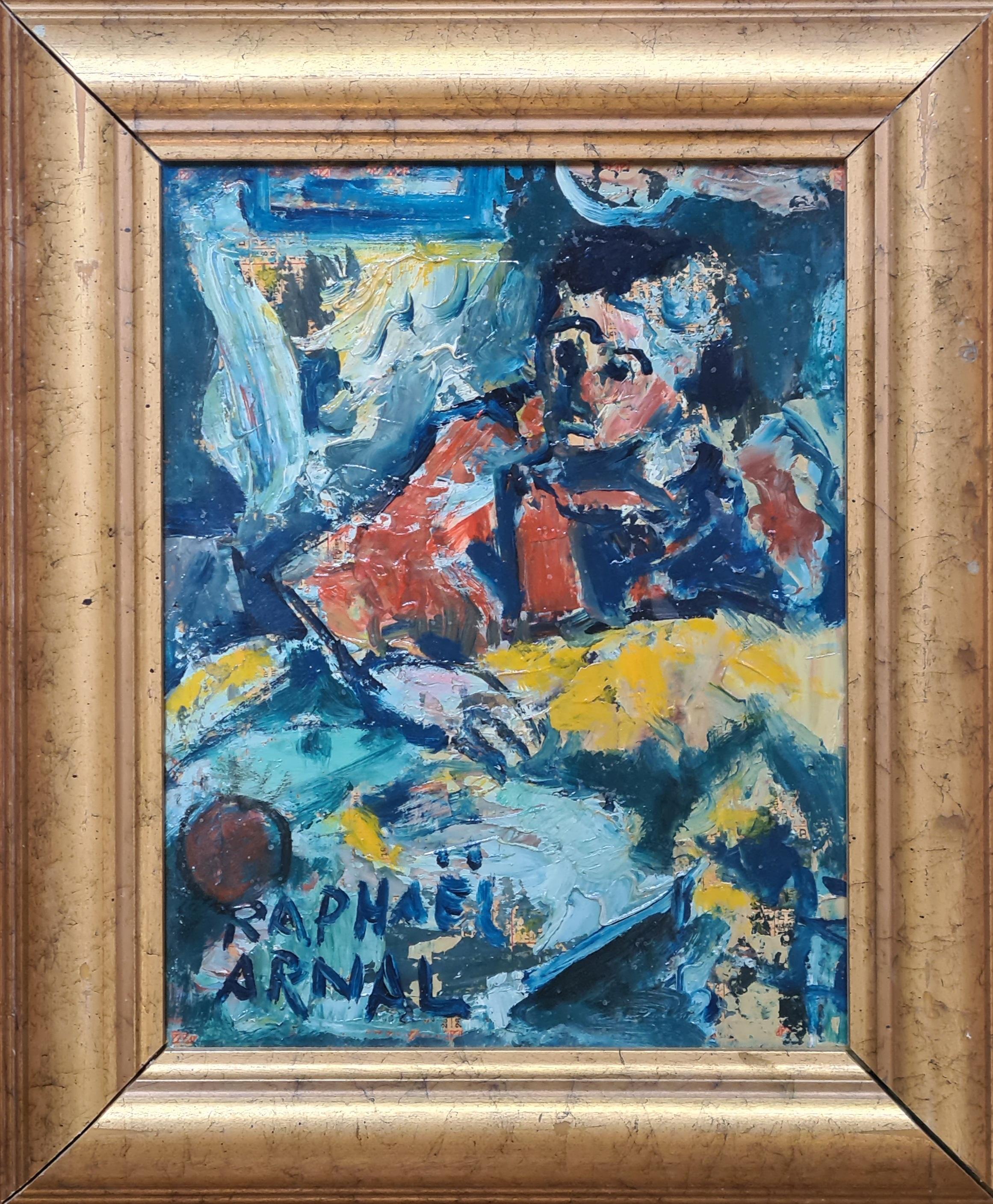 Französisches expressionistisches Öl aus der Mitte des Jahrhunderts, La Couseuse – Painting von Raphaël Arnal